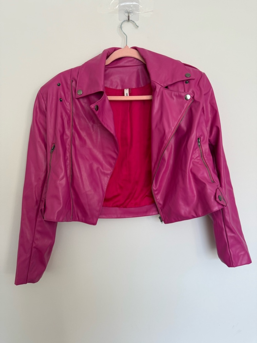 glam Hot Pink Faux Leather Moto Jacket